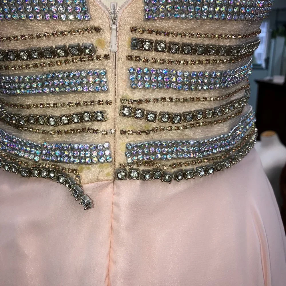 Alyce Blush and Gold Prom or Bridesmaid Dresses, Strapless Aline Flowy chiffon - Picture 5 of 13